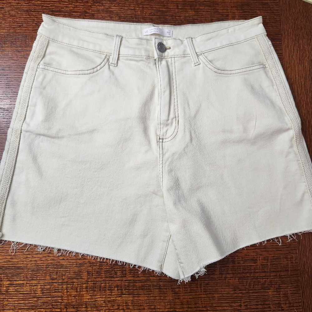 Lauren Conrad ivory white cut off denim shorts size 14 raw hem